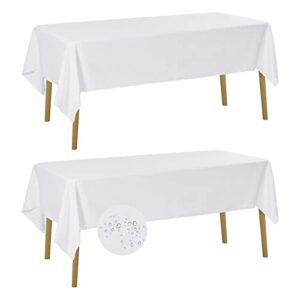 Fokitut 2 Pack Waterproof Rectangle Tablecloth, 60x120 Inch ,Stain Resistant and Wrinkle Polyester Table Cloth, Fabric Table Cover for Kitchen Dining, Wedding, Party, Holiday Dinner-White