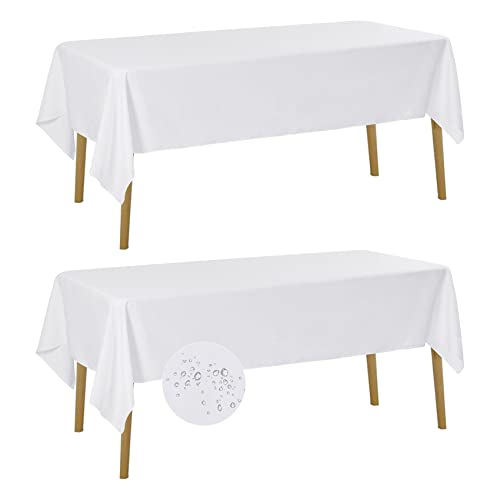 Fokitut 2 Pack Waterproof Rectangle Tablecloth, 60x120 Inch ,Stain Resistant and Wrinkle Polyester Table Cloth, Fabric Table Cover for Kitchen Dining, Wedding, Party, Holiday Dinner-White