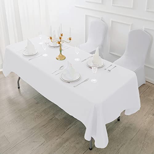 Fokitut 2 Pack Waterproof Rectangle Tablecloth, 60x120 Inch ,Stain Resistant and Wrinkle Polyester Table Cloth, Fabric Table Cover for Kitchen Dining, Wedding, Party, Holiday Dinner-White