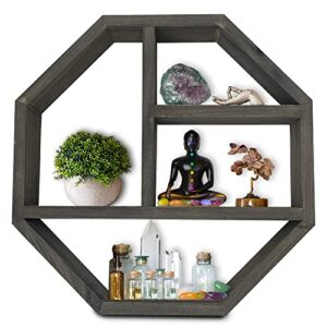 asuare wooden hexagon shelf | floating hexagon shelf | essential oil display | crystal display shelf | decor for room, bathroom, living room| meditation shelf