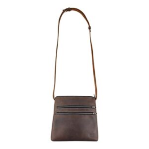 hide & drink, 3 zipper satchel handmade from full grain leather and plaid cotton – versatile handbag – bourbon brown