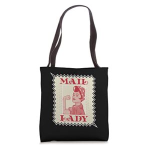 female postal worker mail lady stamp tote bag