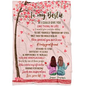 best friend blanket custom name – customized to my bestie i love you throw. personalized birthday friendship gift for women, teen girls, besties, sister – long distance bff gift (pink, fleece)