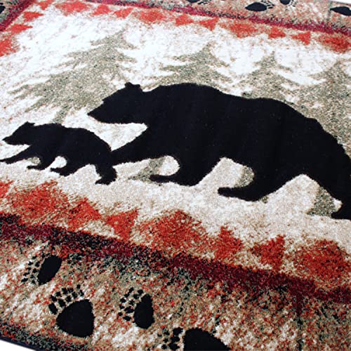 Flash Furniture Ursus Collection Rustic Lodge Wandering Black Bear & Cub Area Rug - Olefin Fibers in Brown, Beige, Black, & Green - 5' x 7' Accent Rug - Jute Backing