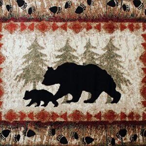 Flash Furniture Ursus Collection Rustic Lodge Wandering Black Bear & Cub Area Rug - Olefin Fibers in Brown, Beige, Black, & Green - 5' x 7' Accent Rug - Jute Backing