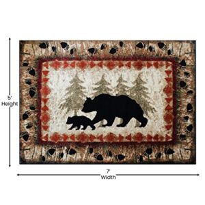 Flash Furniture Ursus Collection Rustic Lodge Wandering Black Bear & Cub Area Rug - Olefin Fibers in Brown, Beige, Black, & Green - 5' x 7' Accent Rug - Jute Backing