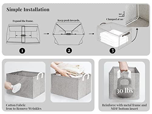 StorageWorks 5-Pack Storage Bins for Shelves with Metal Frame, Decorative Storage Boxes