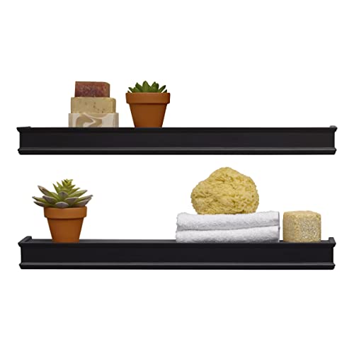 MELANNCO Modern Traditional Floating Wall Shelves for Bedroom, Living Room, Nursery, Office, Set of 2, 20 Inch, Black Finish