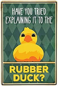 asbwuo funny rubber duck have you tried explaining to the rubber duck？ funny bathroom metal tin sign wall decor metal tin signs, vintage art poster plaques kitchen home wall decor 6x8 inch