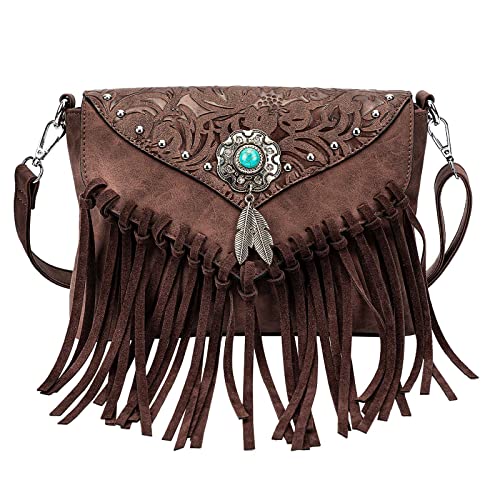 LAVAWA Small Crossbody Bags for Women Crossbody Handbag Fringe Purse Tassel Shoulder Bag Turquoise Concho Wallet