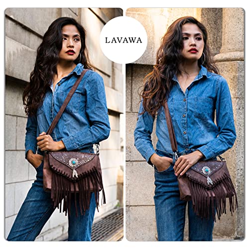 LAVAWA Small Crossbody Bags for Women Crossbody Handbag Fringe Purse Tassel Shoulder Bag Turquoise Concho Wallet