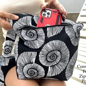 Sea Shell Crossbody Bag - Fully Lined with Front Zippered Pocket - Hippie Hobo Snail Shoulder Purse - Black and White - Medium