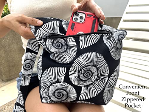 Sea Shell Crossbody Bag - Fully Lined with Front Zippered Pocket - Hippie Hobo Snail Shoulder Purse - Black and White - Medium