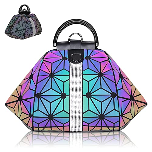 chosping Geometric Luminous Purse Holographic Reflective Handbags Women's Fashion Backpack (Diamond)