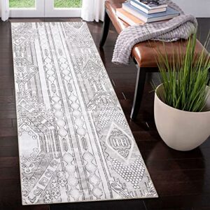 abstract bloom boho chic tribal distressed runner rug 2’x6′, monaco collection area rug for living room washable farmhouse geometric super soft throw rug for bedroom bathroom office dorm (brown 2’x6′)