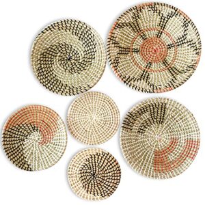 hanging woven wall basket decor set of 6 – seagrass wall baskets decor – boho rattan home room decorative – handmade natural round wicker basket，for living dining room kitchen bedroom unique wall art…