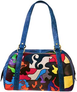 women’s hand painted genuine leather handbag – shoulder bag – hobo, by evi’s bags. unique, large, handmade purse – satchel – tote. wearable art – puzzle piece bag, multicolor