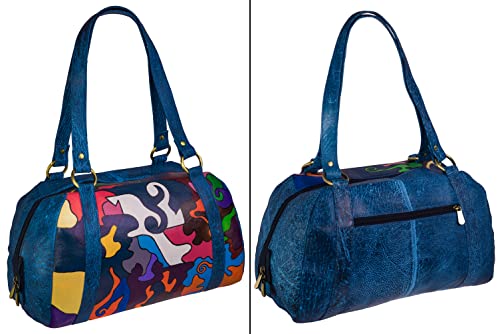 Women's Hand Painted Genuine Leather Handbag - Shoulder Bag - Hobo, by Evi's Bags. Unique, Large, Handmade Purse - Satchel - Tote. Wearable Art - Puzzle Piece Bag, Multicolor