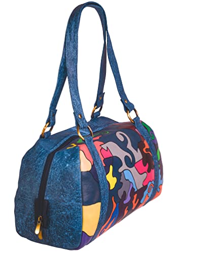 Women's Hand Painted Genuine Leather Handbag - Shoulder Bag - Hobo, by Evi's Bags. Unique, Large, Handmade Purse - Satchel - Tote. Wearable Art - Puzzle Piece Bag, Multicolor