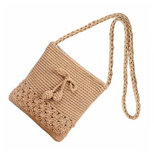 jbrun women straw crossbody purse beach handmade woven shoulder bag cotton crochet tassel square bag bohemian messenger bag (e-brown)