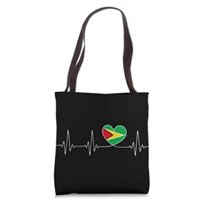 guyana love heartbeat and guyanese flag heart guyana tote bag