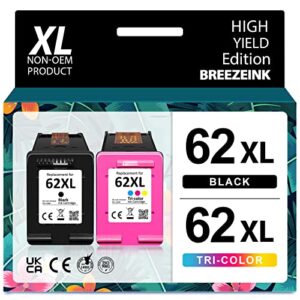 62xl ink cartridge black and color combo pack high yield replacement for hp ink 62 xl for hp envy 7640 7645 5660 5642 5540 for hp officejet 8045 8040 5746 5745 5740 5740 250 200(1 black, 1 tri-color)