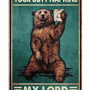 Bear Metal Tin Sign Brown Bear And Toilet Paper Funny Poster Cafe Living Room Kitchen Bathroom Home Art Wall Decor Plaque Gift