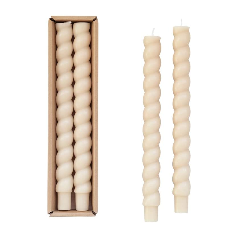 Christmas Store 10 H Cream Unscented Twisted Taper Candles in Box, Set of 2