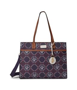 uspa geometric print tote bag with crossbody strap navy / 1sz