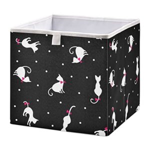 cute cats black storage baskets for shelves foldable collapsible storage box bins with fabric bins cube toys organizers for pantry organizing shelf nursery home closet,11 x 11inch