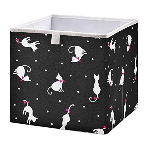 Cute Cats Black Storage Baskets for Shelves Foldable Collapsible Storage Box Bins with Fabric Bins Cube Toys Organizers for Pantry Organizing Shelf Nursery Home Closet,11 x 11inch