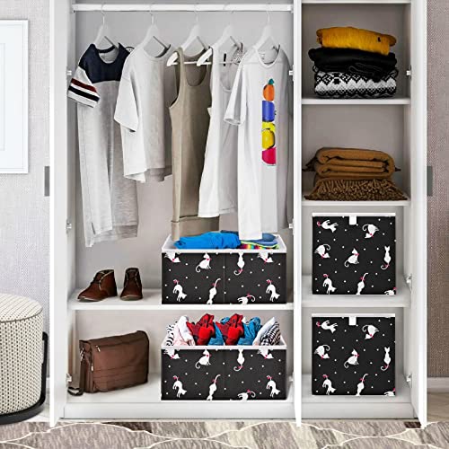 Cute Cats Black Storage Baskets for Shelves Foldable Collapsible Storage Box Bins with Fabric Bins Cube Toys Organizers for Pantry Organizing Shelf Nursery Home Closet,11 x 11inch