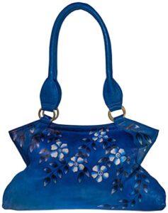 evi’s bags women’s hand painted genuine leather handbag – shoulder bag – hobo, by evi’s bags. unique, large, handmade purse – satchel – tote. wearable art – “midnight bluein bag, blue, white, black
