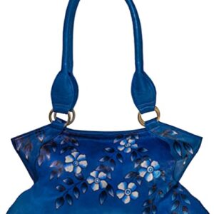 Evi's Bags Women's Hand Painted Genuine Leather Handbag - Shoulder Bag - Hobo, by Evi's Bags. Unique, Large, Handmade Purse - Satchel - Tote. Wearable Art - “Midnight BlueIn Bag, Blue, White, Black