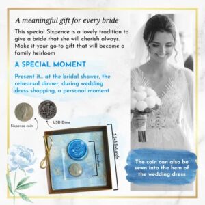 Authentic Silver Sixpence Coin For Bride's Shoe - 4 Piece Set Includes 1956 Sixpence, Sentimental Message Card, Something Old New Borrowed Something Blue Tradition Wedding Poem Card, Keepsake Gift Box