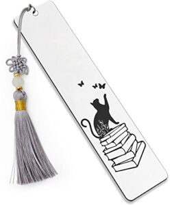 ptzizi funny metal engraved cat bookmark with tassel inspirational bookmark clip for friends teachers students book lovers cat lovers retirement teacher’s day graduation christmas birthday gifts