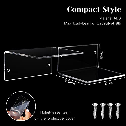 Yalikop 8 Pcs Small Adhesive Wall Shelves Acrylic Display Shelf Mini Floating Shelves Pop Shelves Hanging Display Shelves for Space