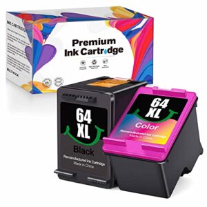 64xl ink cartridge combo pack high yield replacement for hp ink 64 64 xl for envy photo 7858 7855 7155 6255 6252 7120 6232 7158 7164 envy 7255e 7955e 7958e tango x printer (1 black, 1 tri-color)
