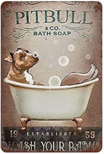 pitbull dog metal tin signs pitbull bath soap wash your paws funny poster cafe living room kitchen bathroom home art wall decoration plaque gift