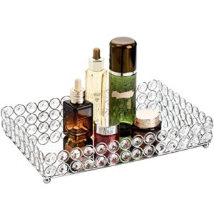 hedume crystal cosmetic makeup tray, 12.3″ x 8″ mirrored vanity tray, large jewelry trinket organizer tray, ornate decorative tray for dresser countertop wedding home bathroom