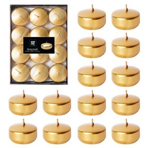 axiom – pack of 24 floating candles, 4 hours burning time – dripless floating candles for valentine’s day – 100% pure and natural hand-rolled wax candles for parties – metallic golden (unscented)