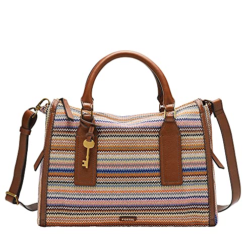 Fossil Women's Parker Fabric Satchel Purse Handbag, Colorful Stripes (Model: ZB1751875)