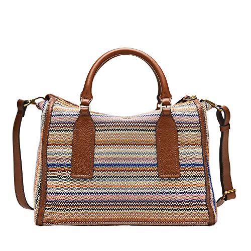 Fossil Women's Parker Fabric Satchel Purse Handbag, Colorful Stripes (Model: ZB1751875)