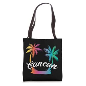 cancun bright sunny beach summer vacation with palm trees tote bag