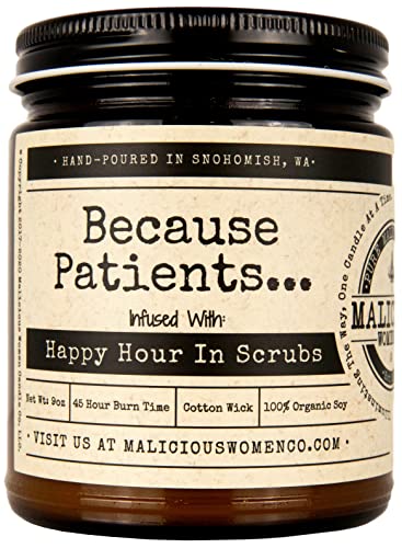 MMalicious Women Candle Co - Because Patients…, Lemon Drop Martini Infused with Happy Hour in Scrubs, All-Natural Soy Candle, 9 oz.