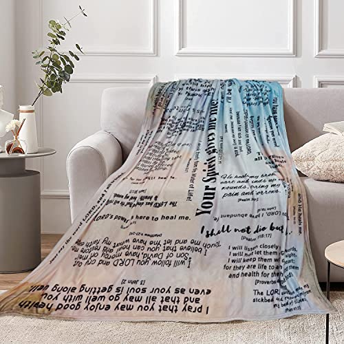 Prayer Healing Blanket with Inspirational Scripture Bible Verse Soft Flannel Throw Blankets Christian Religious Gifts for Women Men 60" x 50"