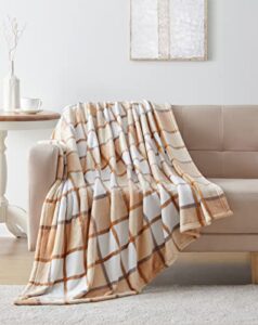 tahari home – throw blanket, soft & cozy bedding, stylish home decor for bed or couch, michael plaid tan, oversized throw