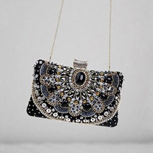 BESTYROCLY Black Clutch Purses for Women and Rhinestone Beaded Bag Evening Handbag for Bride