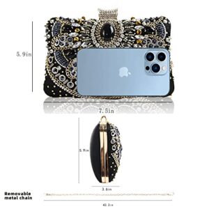 BESTYROCLY Black Clutch Purses for Women and Rhinestone Beaded Bag Evening Handbag for Bride