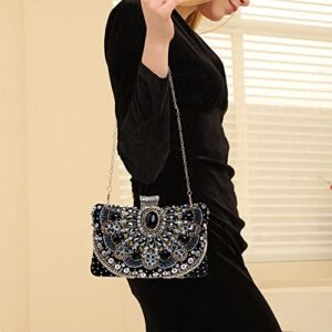 BESTYROCLY Black Clutch Purses for Women and Rhinestone Beaded Bag Evening Handbag for Bride